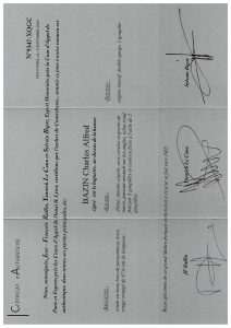 Charles Alfred Bazin Certificate 1
