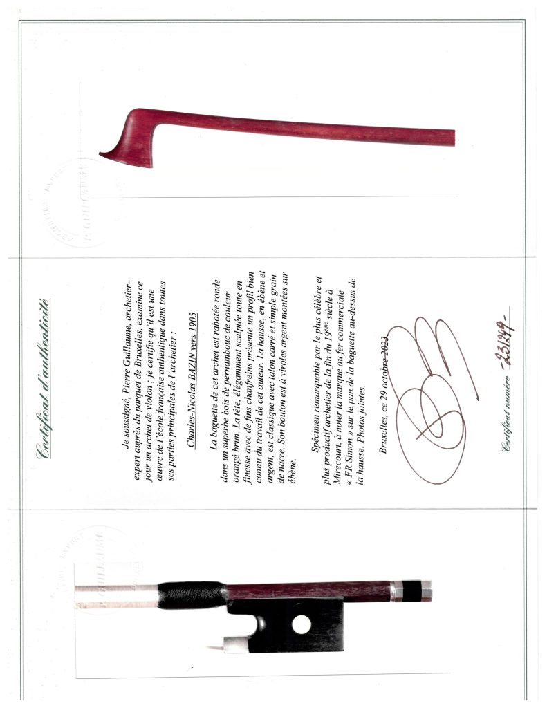 Charles Nicolas Bazin c.1905 Certificate 1