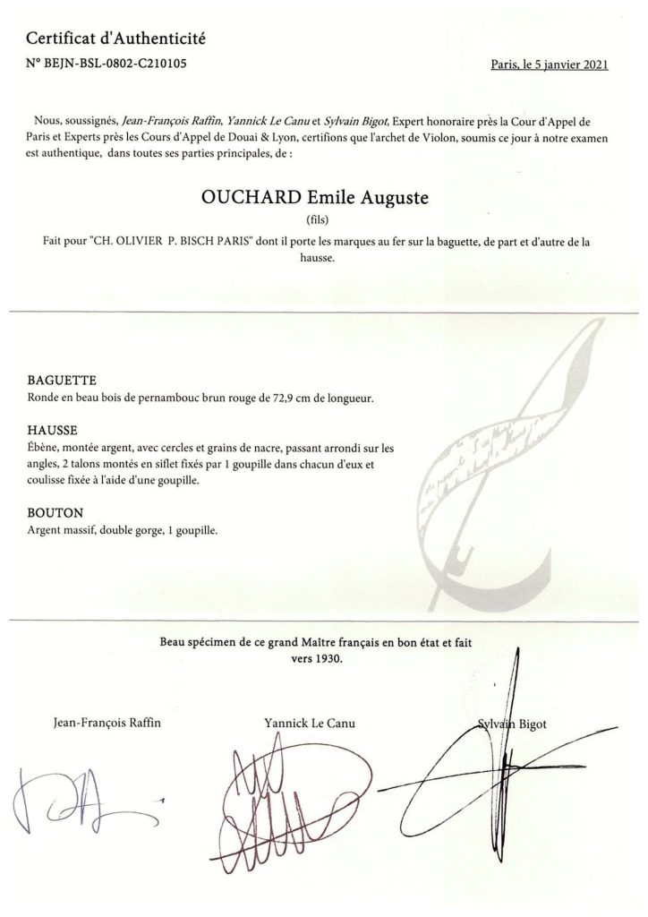 Émile Auguste Ouchard Certificate 1